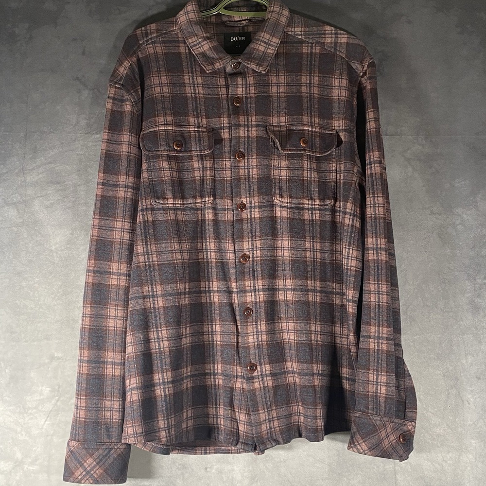 DU/ER Performance Flannel Button Down Plaid Shirt Size Large